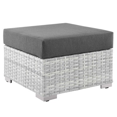 Modway Convene All-Weather Patio Ottoman – Outdoor Rattan Footstool with Cushioned Top, Wicker Accent for Backyard or Balcony