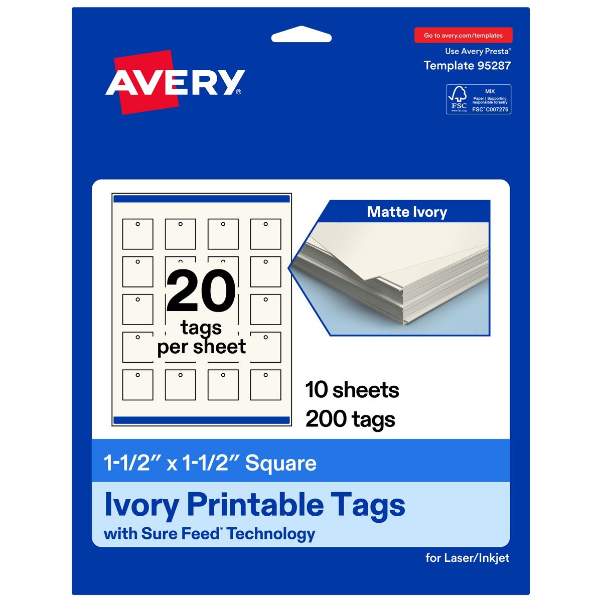1-1/2" x 1-1/2" Square, Matte Ivory Printable Tags