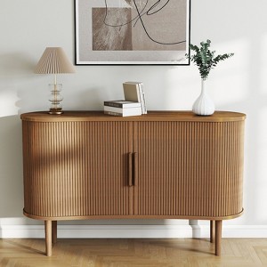AEELLEEA Storage Sideboard 1.4M Long Curved MDF Modern Buffet Cabinet with Doors for Kitchen Living Room Bedroom Walnut - 1 of 4