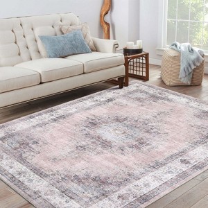 Vintage Area Rugs for Living Room, Machine Washable Soft Distressed Area Rug, Low Pile Non Slip Throw Floor Carpet - 1 of 4