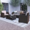 Flash Furniture 4 Piece Outdoor Faux Rattan Chair, Loveseat and Table Set in Chocolate Brown - 2 of 4