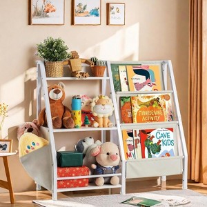 Infurnic Decorative Bookshelf for Kids Rooms, 3 Tier Sling Bookcase Toy Organizer Toddler Nursery Book Shelves, White, 32.7"x 11.8" x 28.9" - 1 of 4