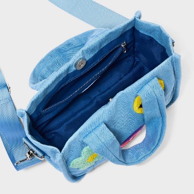 Girls&#39; Mini Crossbody Bag Tote with Denim Patches - art class&#8482; Blue