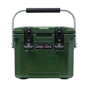 CAMP-ZERO 10 Liter 10.6 Quart Lidded Cooler with 2 Molded In Cup Holders, Folding Aluminum Handle Grip, and Locking System, Dark Green