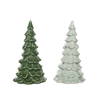 VIP 6.1 in Green and White Ceramic Iridescent Christmas Tree Decor Set of 2