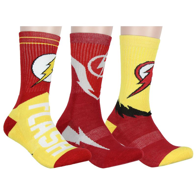 DC Comics The Flash Superhero Logo Athletic Crew Socks 3 Pair Pack Multicoloured, 1 of 5