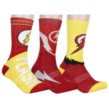 DC Comics The Flash Superhero Logo Athletic Crew Socks 3 Pair Pack Multicoloured
