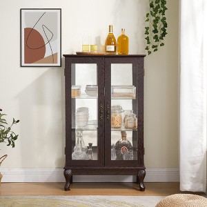 Airsurfer Lighted Curio Display Cabinet with Tempered Glass Doors, Mirrored Back & Adjustable Shelves, Bulb Included - 1 of 4