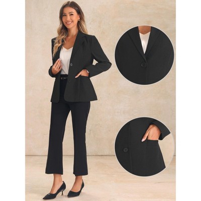 Allegra K Women's Lapel Long Sleeve Pockets Shoulder Pads Blazers Black X-Small — фото 2