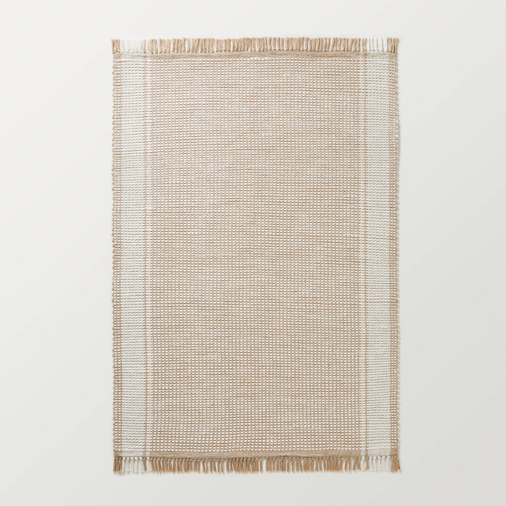 Photos - Doormat 9'x12' Wide Border Stripe Handmade Woven Area Rug Tan/Cream - Hearth & Han