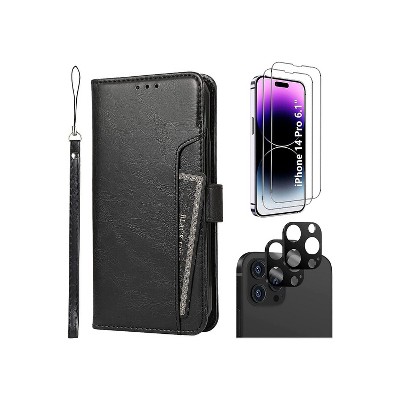 SaharaCase iPhone 14 Pro 6.1" Bundle Folio Wallet Case with Tempered Glass Screen and Camera