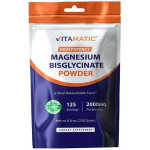Vitamatic Magnesium (from Bisglycinate & Oxide) - Supports Muscle, Joint, and Heart Health 250 Grams - 125 Servings - 1 of 4