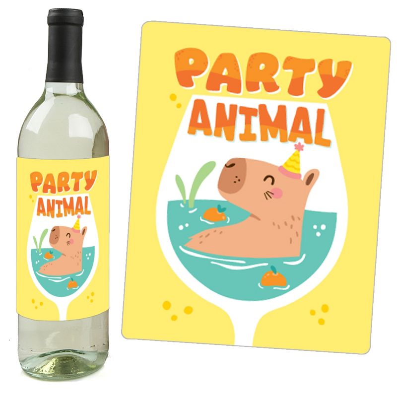 Big Dot of Happiness Capy Birthday - Capybara Party Decorations for Women and Men - Wine Bottle Label Stickers - Set of 4, 5 of 9