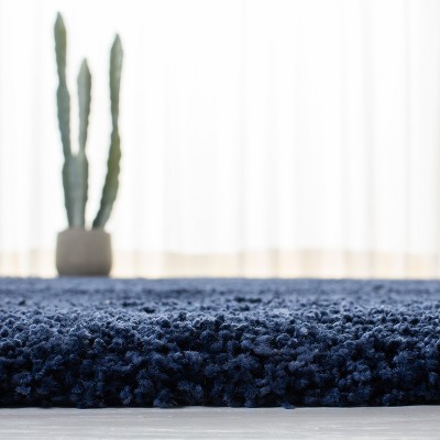 Navy Square Synthetic Shag Area Rug, 7' x 7'