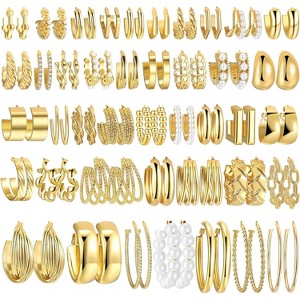42 Pairs Gold Hoop Earrings Set - Chunky Pearl Statement Hoops for Women, Hypoallergenic Mixed Sizes Multipack for Party & Birthday Gift - 1 of 4