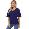 BLUEMING Womens Flutter Elbow Sleeve Shirts V Neck Tee Blouse Pagoda Sleeve T-Shirts Summer Tee Blouse Flowy Tops - 3 of 4