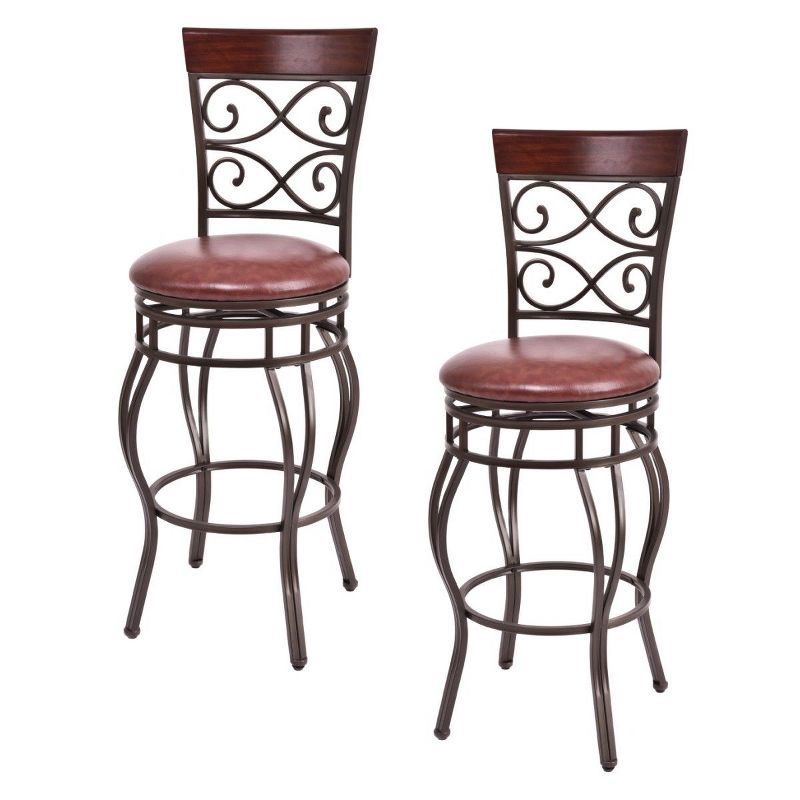 Set of 2 Vintage Bar Stools Swivel Padded Seat 30'' Bistro Dining Kitchen Pub Chair High Back, 1 of 10