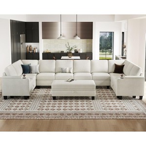 Belffin Oversized 10-Seater U-Shaped Sectional - Modular Chenille Couch with Storage Ottoman & Cup Holders.Gray - 1 of 4