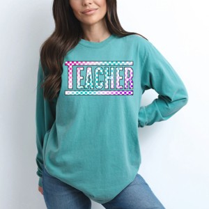 Simply Sage Market Teacher Checkered Colorful Garment Dyed Long Sleeve - 1 of 4