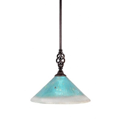 Toltec Lighting Elegante 1 - Light Pendant in  Dark Granite with 12" Teal Crystal Shade