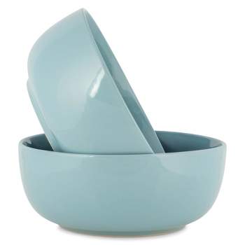 Elanze Designs Bistro Glossy Ceramic 8.5 inch Pasta Salad Large Serving Bowls Set of 2, Ice Blue