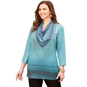 Catherines Women's Plus Size Scarf And Tunic Duet - 1 of 4