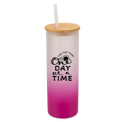 Elanze Designs You Got This One Day At A Time Sun Wrap-Around Design 25 Ounce Frosted Gradient Glass On-The-Go Coffee Travel Skinny Tumbler Mug Cup,