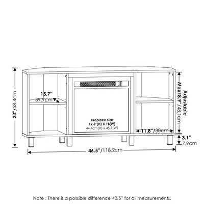 Gray Jensen Corner TV Stand with Electric Fireplace and Metal Legs