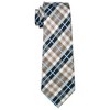 Men's Brown, Black And White Plaid 100% Silk Neck Tie With Matching Hanky And Cufflinks Set - 3 of 4