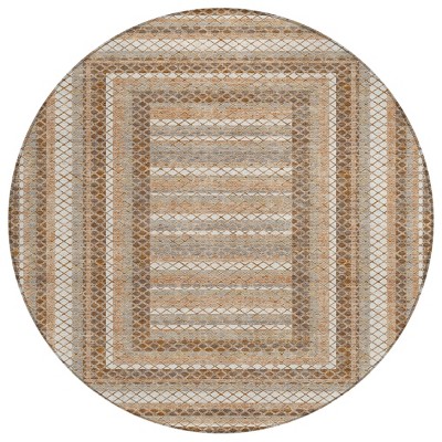 Chocolate And Beige Geometric Washable Indoor Outdoor Area Rug