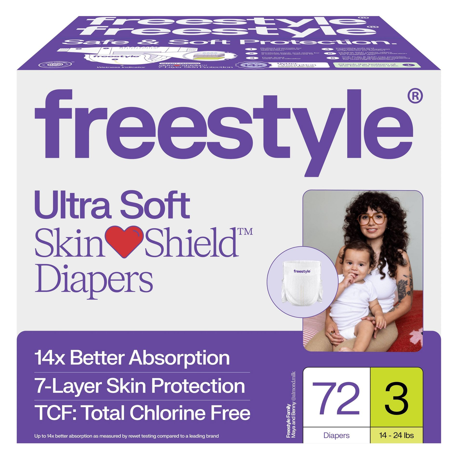 Freestyle Total Chlorine Free 14x Better Absorption Hypoallergenic Baby Diapers - Size 3 - 72ct
