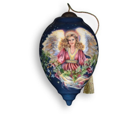 NeQwa 5.5 "Christmas Blessings" Hand-Painted Blown Glass Christmas Ornament - Blue