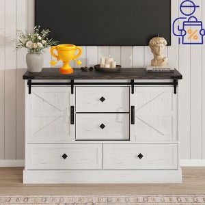 Jojoka Farmhouse TV Stand with Sliding Barn Doors, 4 Drawers, Entertainment Center with Storage for Bedroom Living Room - 1 of 4