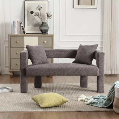 Vynxaria Eco-Friendly Solid Wood Double Sofa, Soft Chenille Fabric and High-Density Sponge, Arc Backrest and 2 Pillows