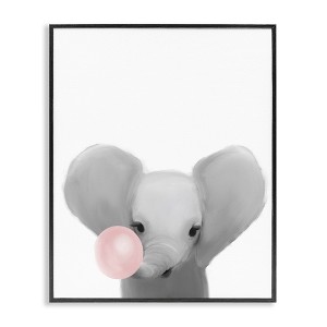 Stupell Industries Baby Elephant with Pink Bubble Gum Safari Animal Framed Giclee Art - 1 of 4