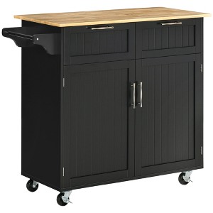 Aghana Digitals 41" Mobile Kitchen Trolley with Rubberwood Top, 2 Drawers, Enclosed Cabinet & - 1 of 4