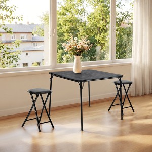 FurnitureR 3-Piece Folding Table and Chair Set for 2, Space-Saving Square Card Table with 2 Stools, Ideal for Small Spaces, Home, Patio, Black - 1 of 4