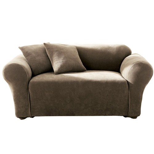 Stretch Pique Loveseat Slipcover Taupe - Sure Fit, Brown