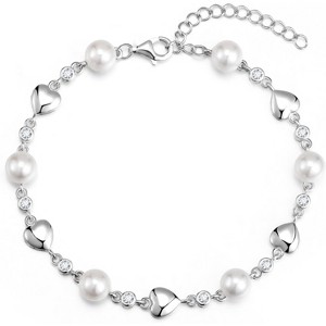 Five Heart Birthstone Tennis Bracelet, 925 Sterling Silver with Adjustable Extender, Anniversary Birthday Gift for Wife - 1 of 4