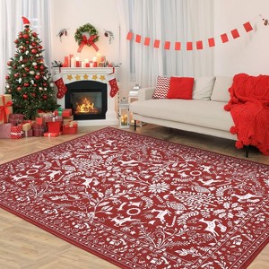 GustoWave Christmas Non Shedding Xmas Decorative Throw Rug for Living Room, Bedroom, Red - 1 of 4