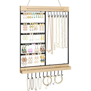 Hanging Jewelry Organizer, 5-Tier Wall Earring Holder with Wooden Ring Groove, Jewelry Rack Wall Mounted - 1 of 4