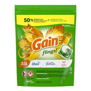 Gain Flings Laundry Detergent Pacs, 31 Count, Island Fresh Scent, 3 in 1 HE Detergent Pacs with Oxi Boost and Febreeze - 1 of 3
