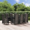 vidaXL Black Poly Rattan 9-Piece Outdoor Dining Set - Modern Patio Furniture with Reclining Chairs, Acacia Wood Tabletop, and Cushions - 2 of 4