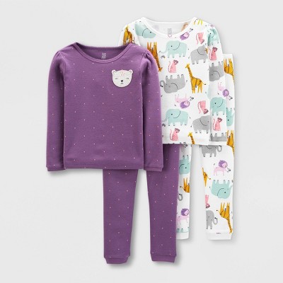Baby Girls' 4pc Cat Safari Snug Fit Pajama Set - Just One You® made by carter's White/Purple 9M