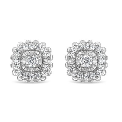 Haus of Brilliance Silver 1/2 Cttw Round-Cut Diamond Halo Cluster Stud Earring