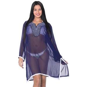 LA LEELA Women's Summer Vacation Beachwear Short Mini Beach Dress Bathing Suits Swimwear Swimsuit Cover Ups - 1 of 4