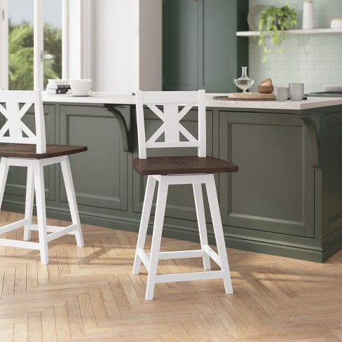 Flash Furniture Gwendolyn Commercial Grade Solid Wood Modern Farmhouse Swivel Counter Height Barstool In Antique White Wash With Gray Wash Seat Target