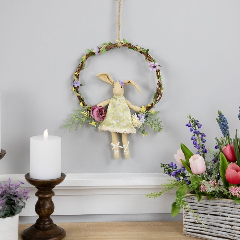 Northlight Girl Bunny Artificial Floral Easter Wreath - 10" - Green, 3 of 7
