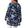 Agnes Orinda Women's Plus Size Lace Trim Floral Pattern Long Sleeve High Low Hem Tunic Blouse - 4 of 4