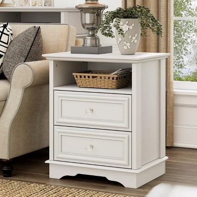 Brafabhome Mid-Century Wood Nightstands with 2 Drawers, Modern Bedside Table with Hidden Drawer and Storage Shelf for Bedroom Living Room
